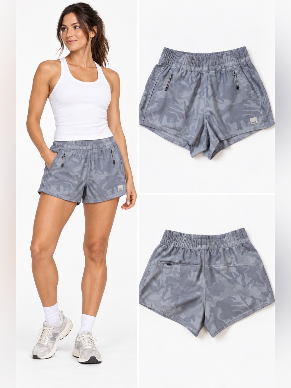 Vuori Dash Shorts Pale Grey Camo High Rise Running Women’s XS